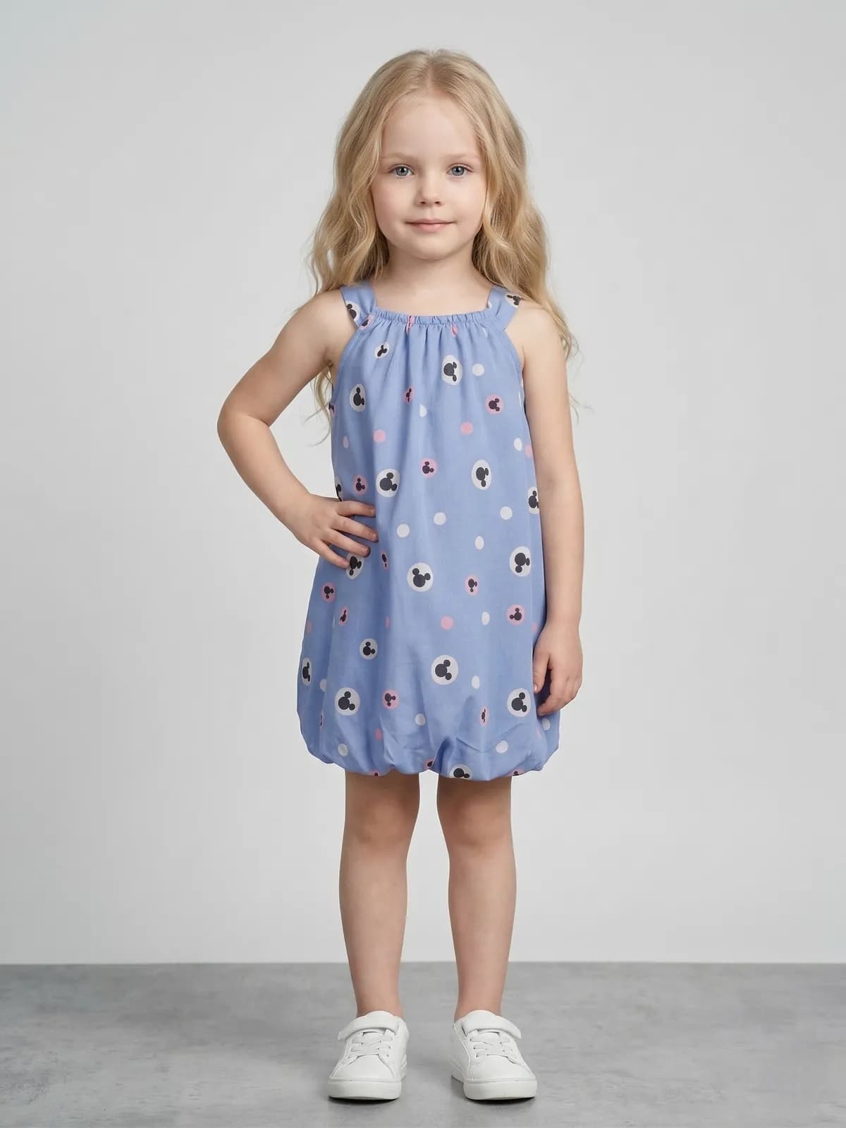 Baby Girl Blue & Black Mickey Mouse Printed Romper Dress