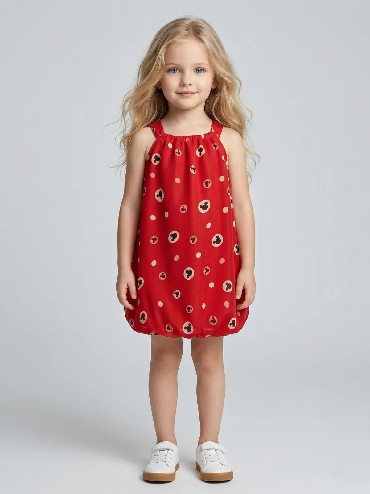 Baby Girl Red Mickey Mouse Printed Romper Dress