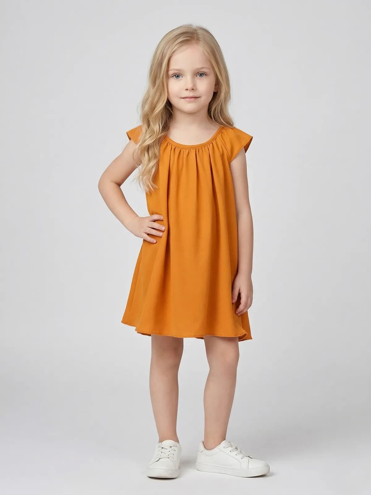 Creative Kids Solid Baby Girl Romper Dress With Lining Snap Button  - Orange