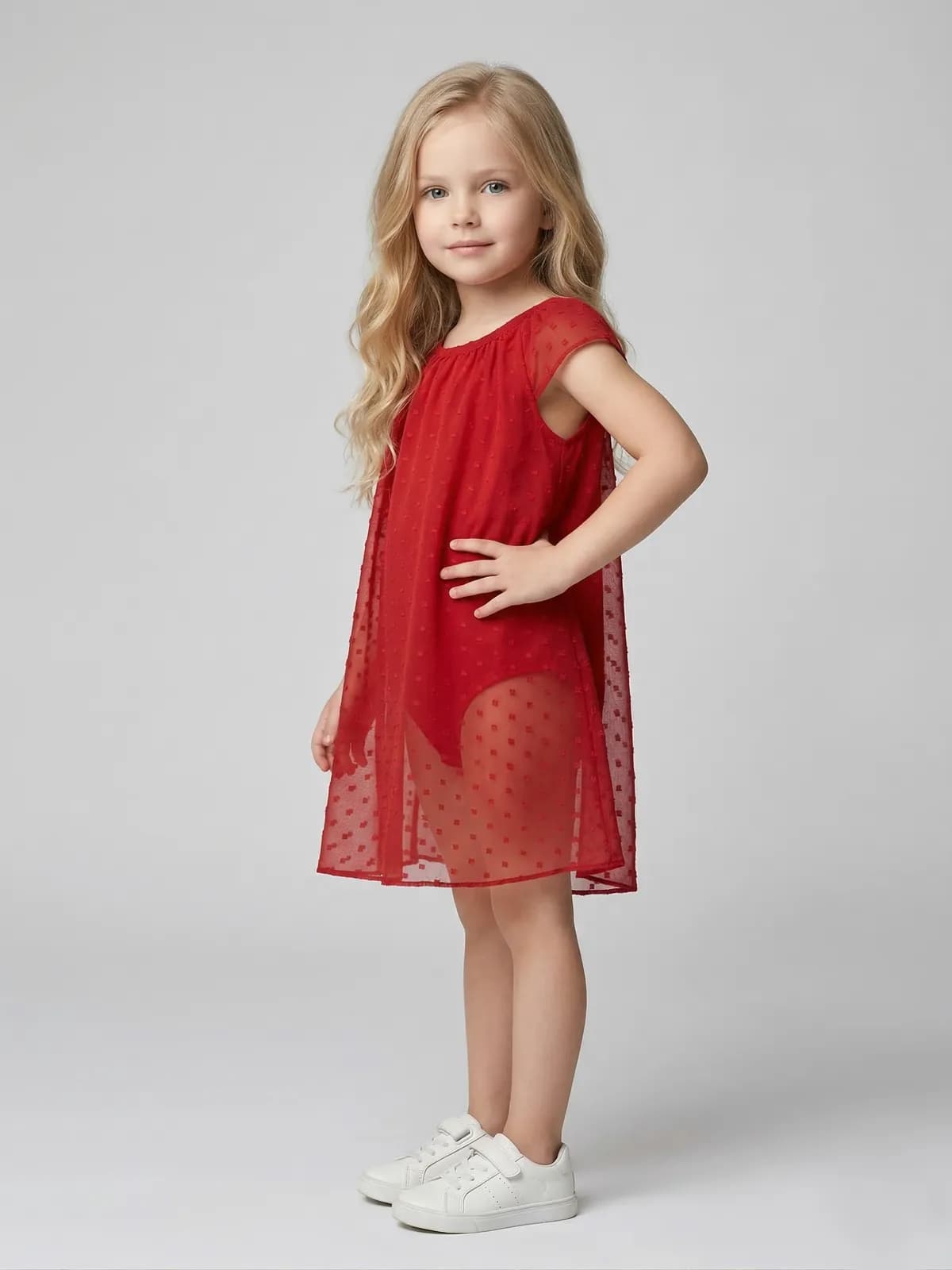 Creative Kids Crimson Swiss Dot Romper Dress – Polyester Flutter Sleeve Dress - Maroon