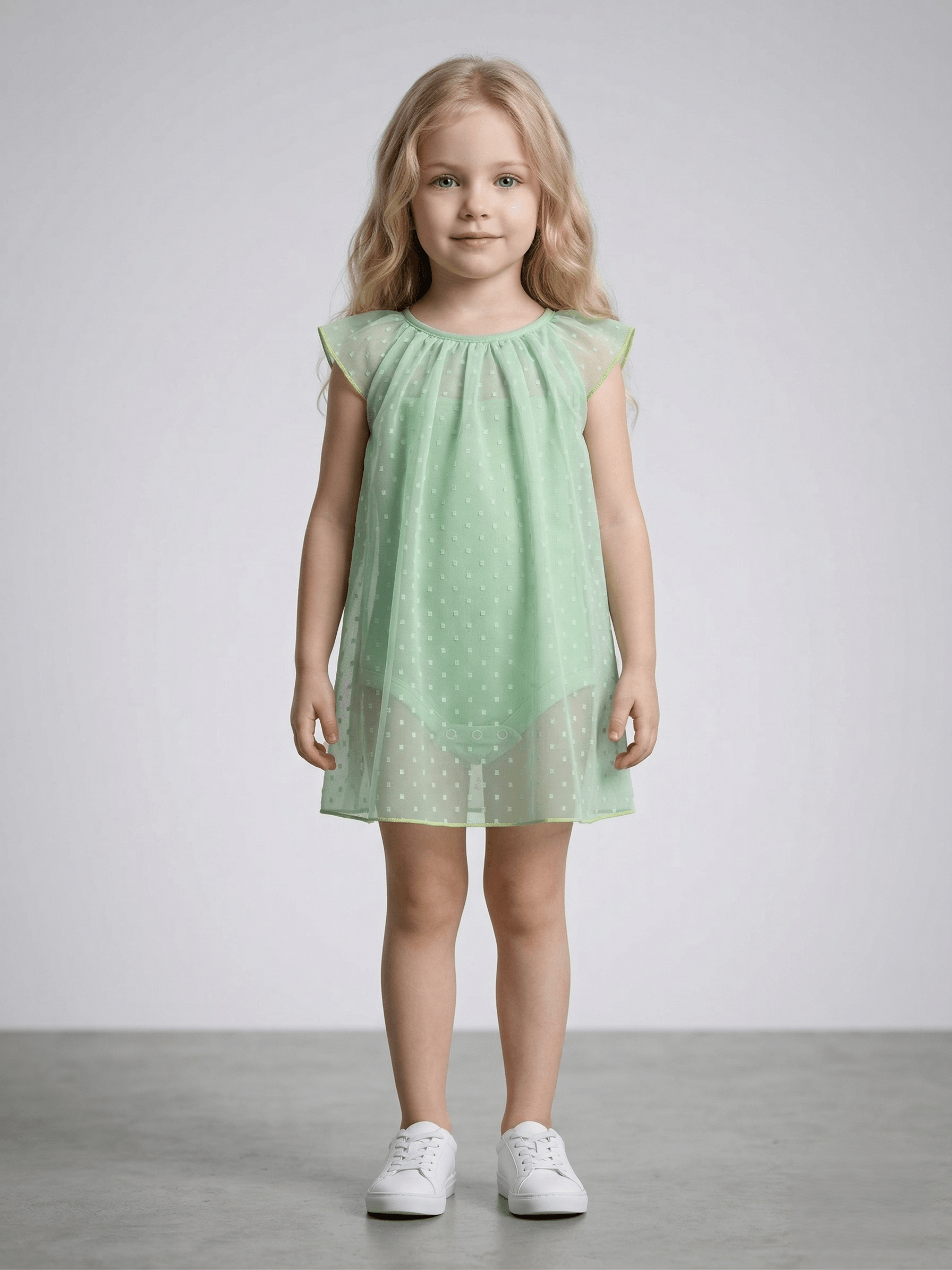 Baby Girl Swiss-Dot Print A-Line Romper With Lining