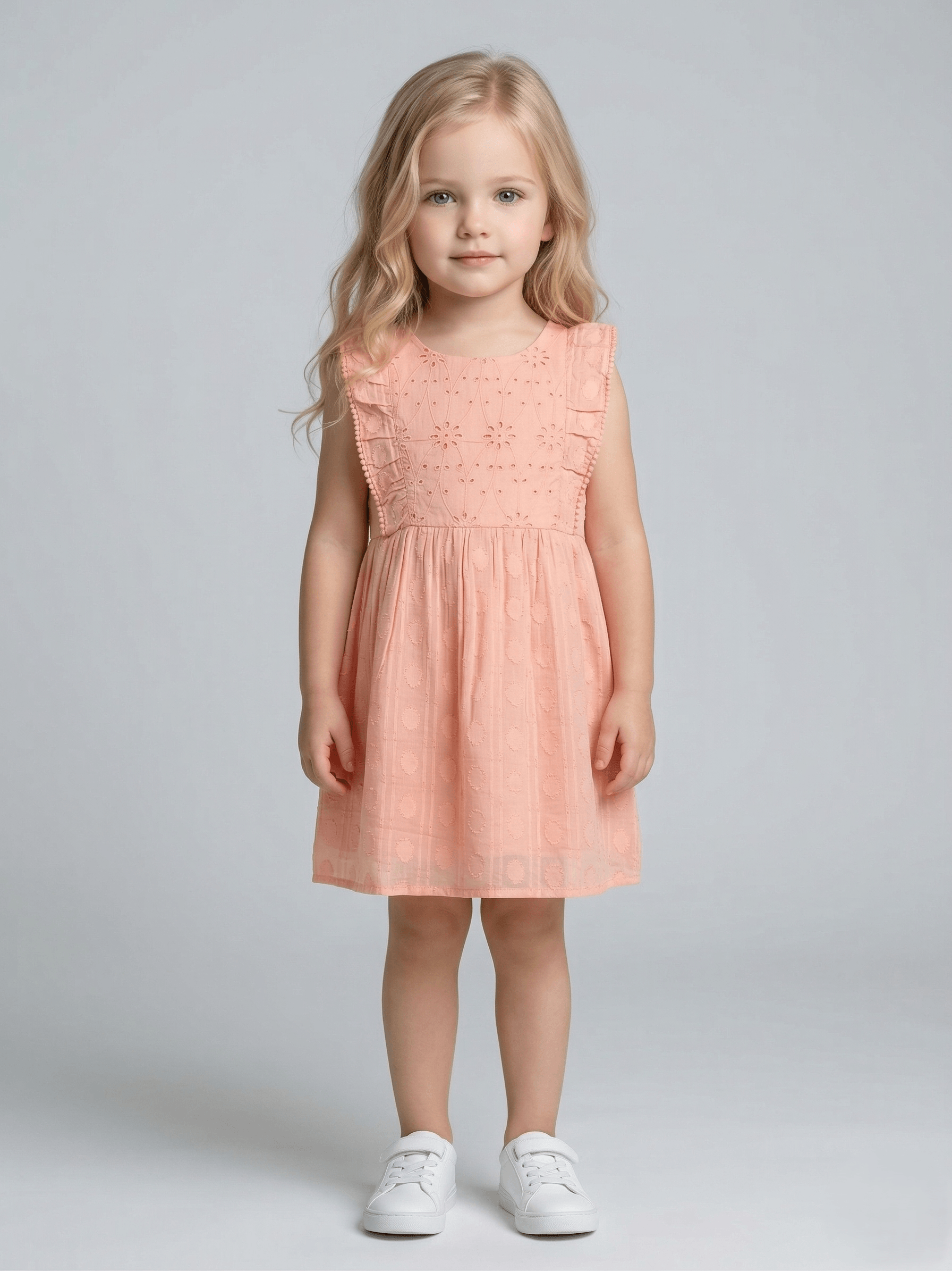 Kids Cotton Short Sleeve Embroidered Fit & Floral Dress 