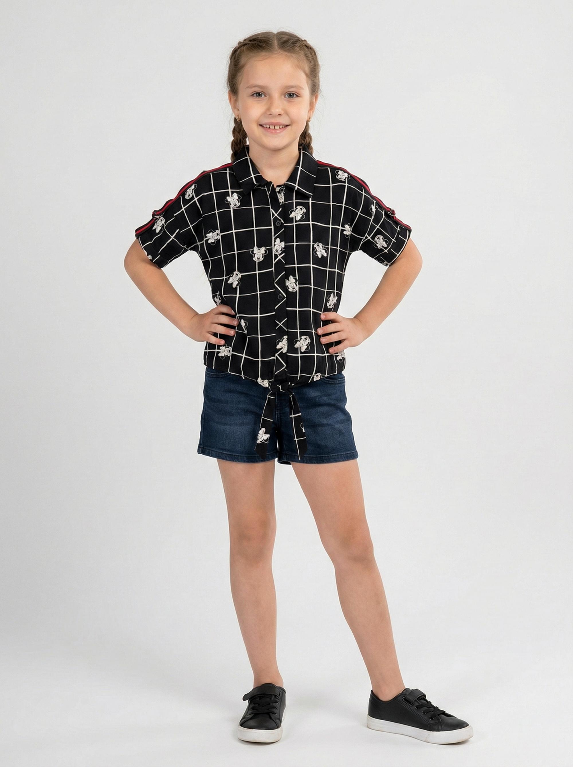 Girls Cotton Black & White Checked Shirt Top