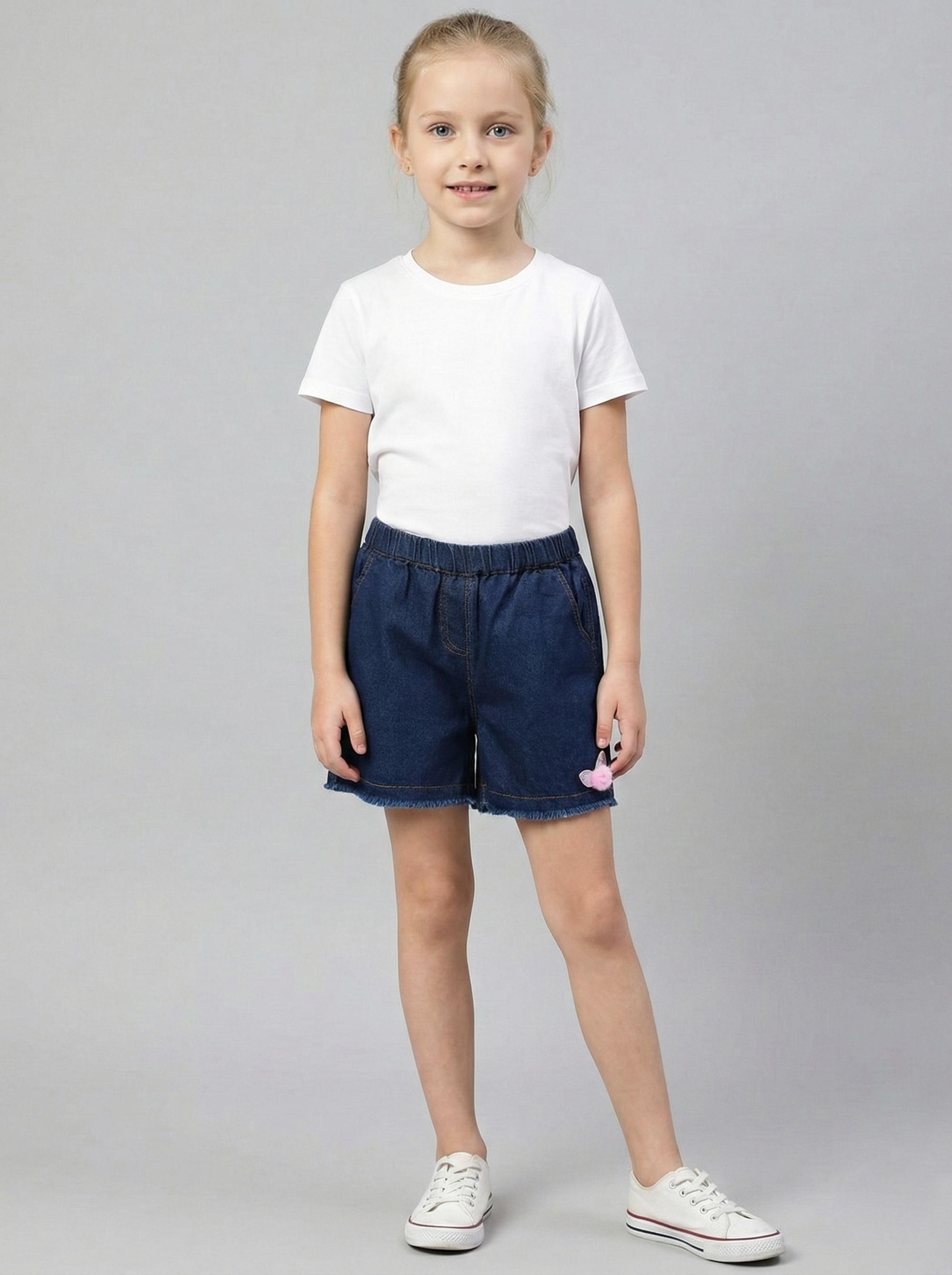 Girls Dark Blue Denim Embellished Shorts