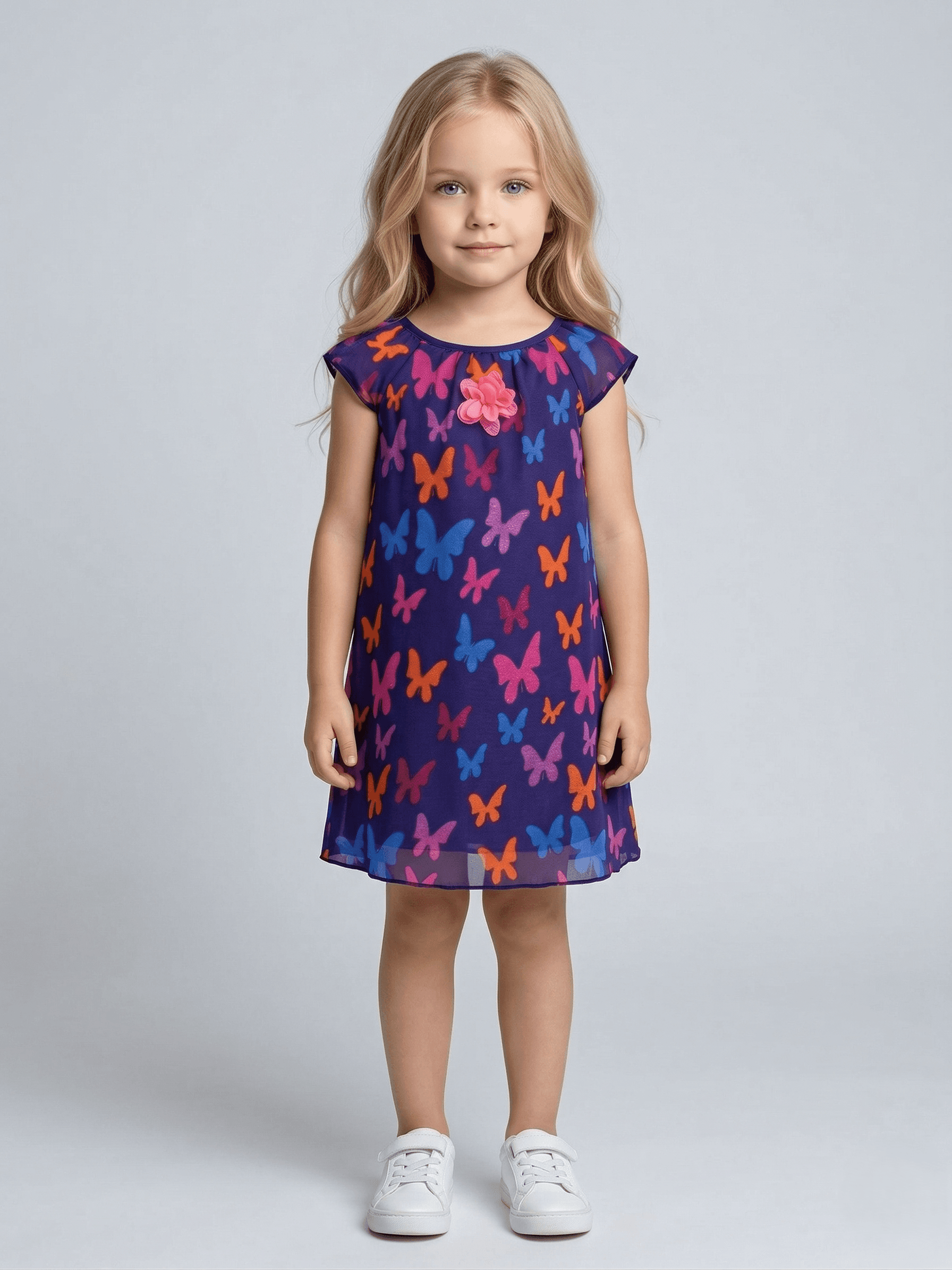 Blue Floral Layered A- Line Dress