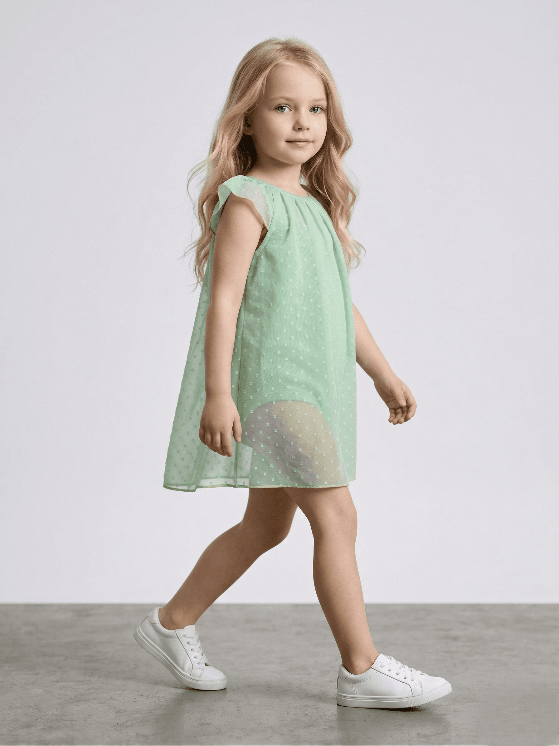 Baby Girl Swiss-Dot Print A-Line Romper With Lining - Green