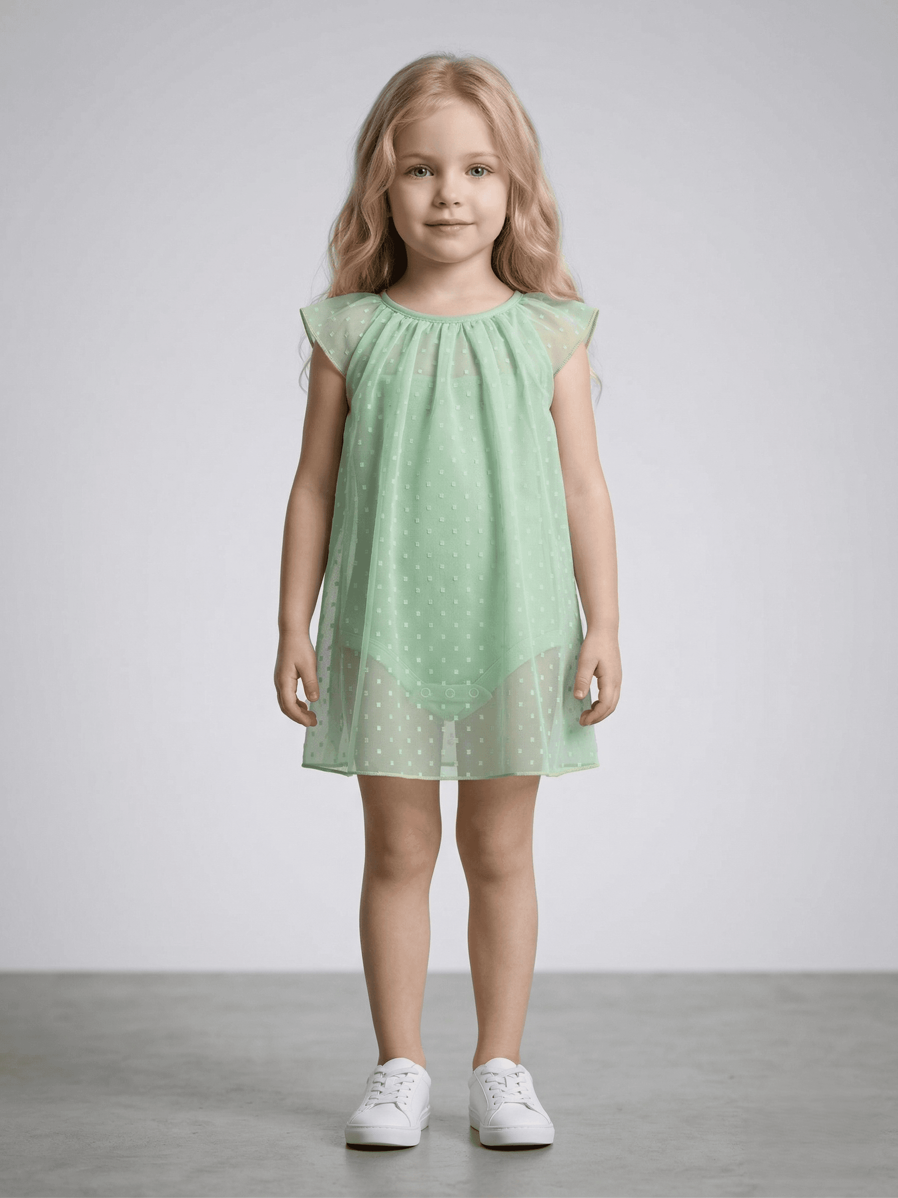 Baby Girl Swiss-Dot Print A-Line Romper With Lining