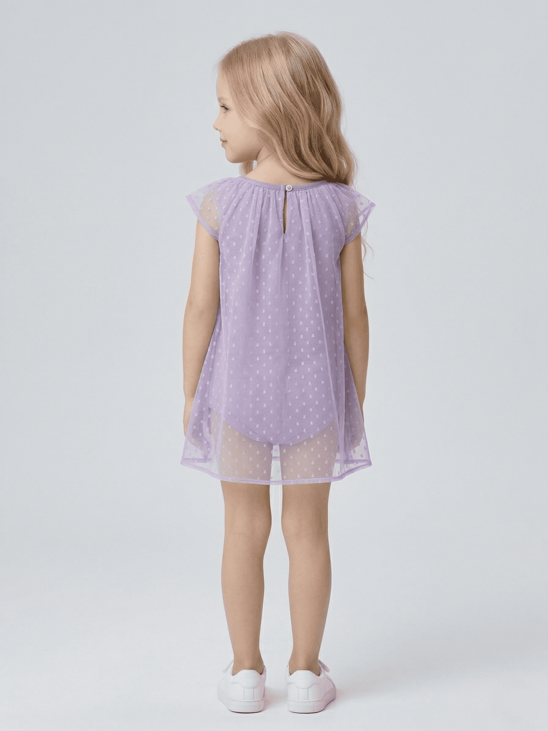 Baby Girl Swiss-Dot Print A-Line Romper With Lining - Purple