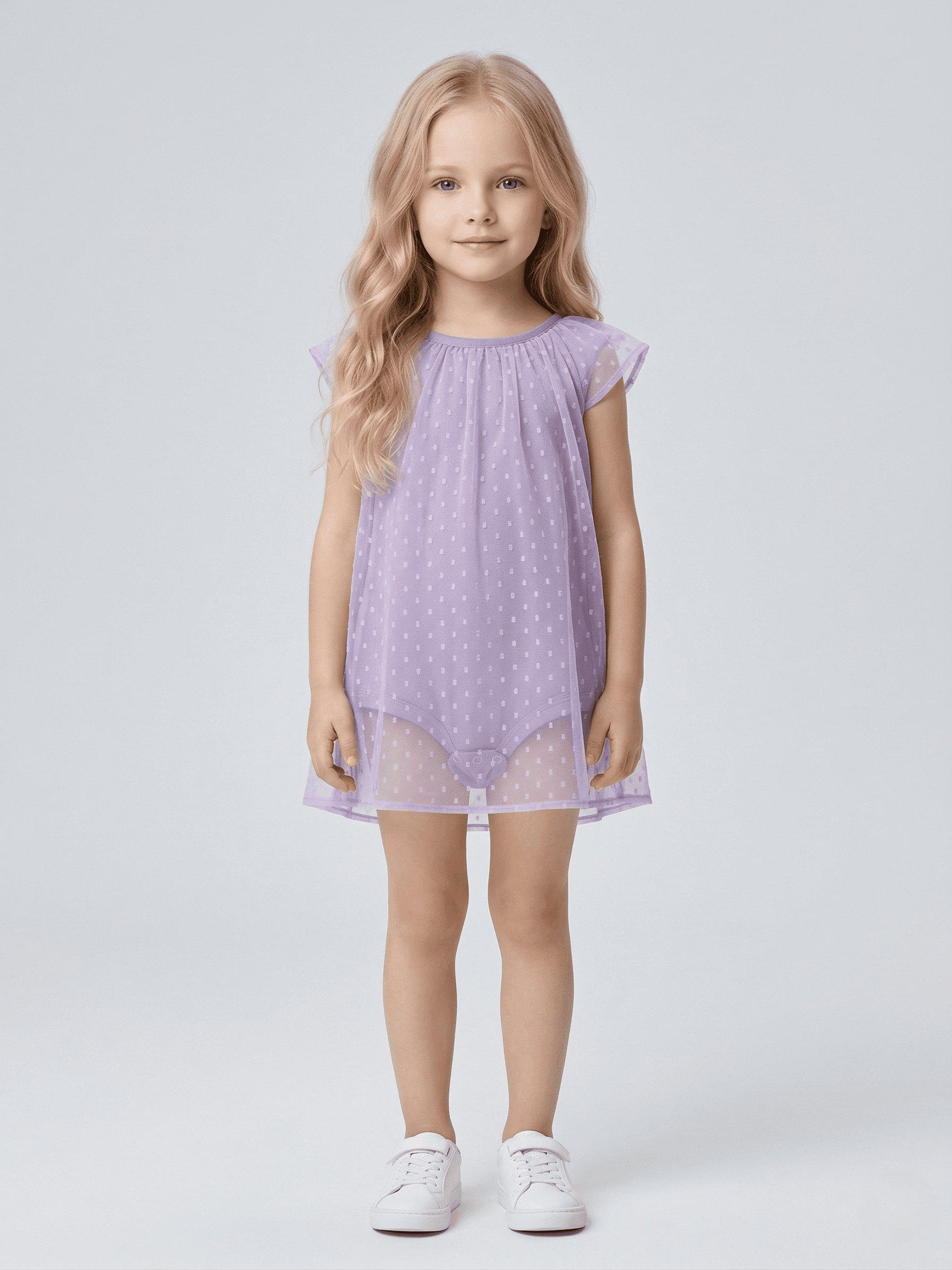 Baby Girl Swiss-Dot Print A-Line Romper With Lining