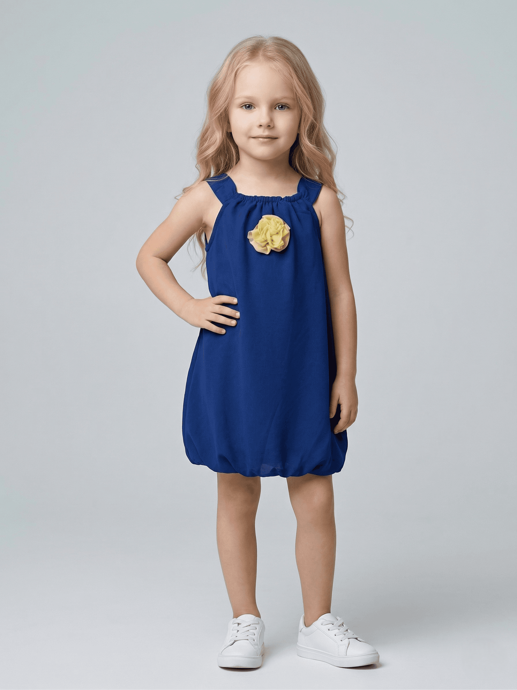 Baby Girl Navy Blue Solid Print Rumper Dress