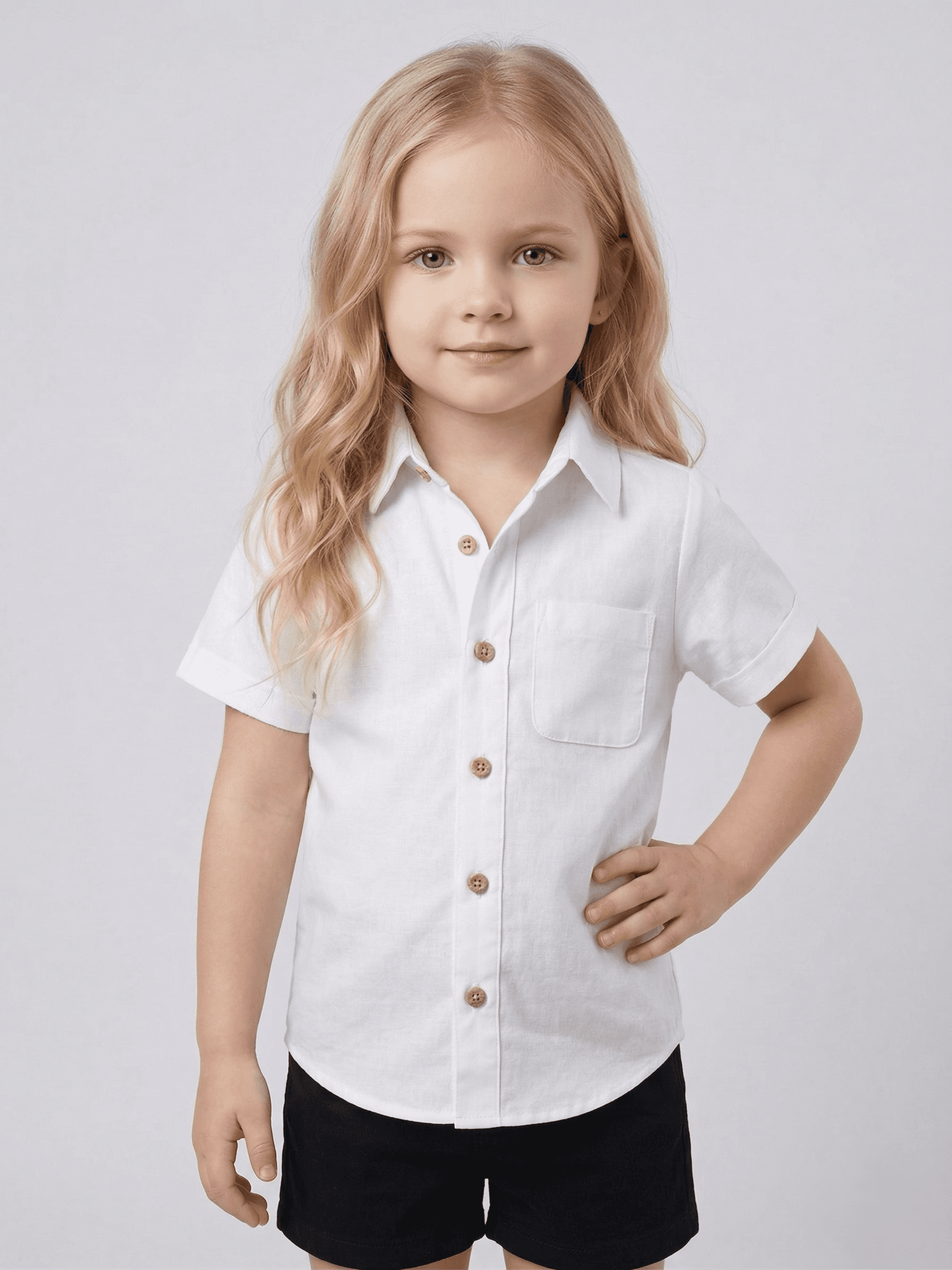 Kid's Infants White Solid Short Sleeve Cotton Shirt