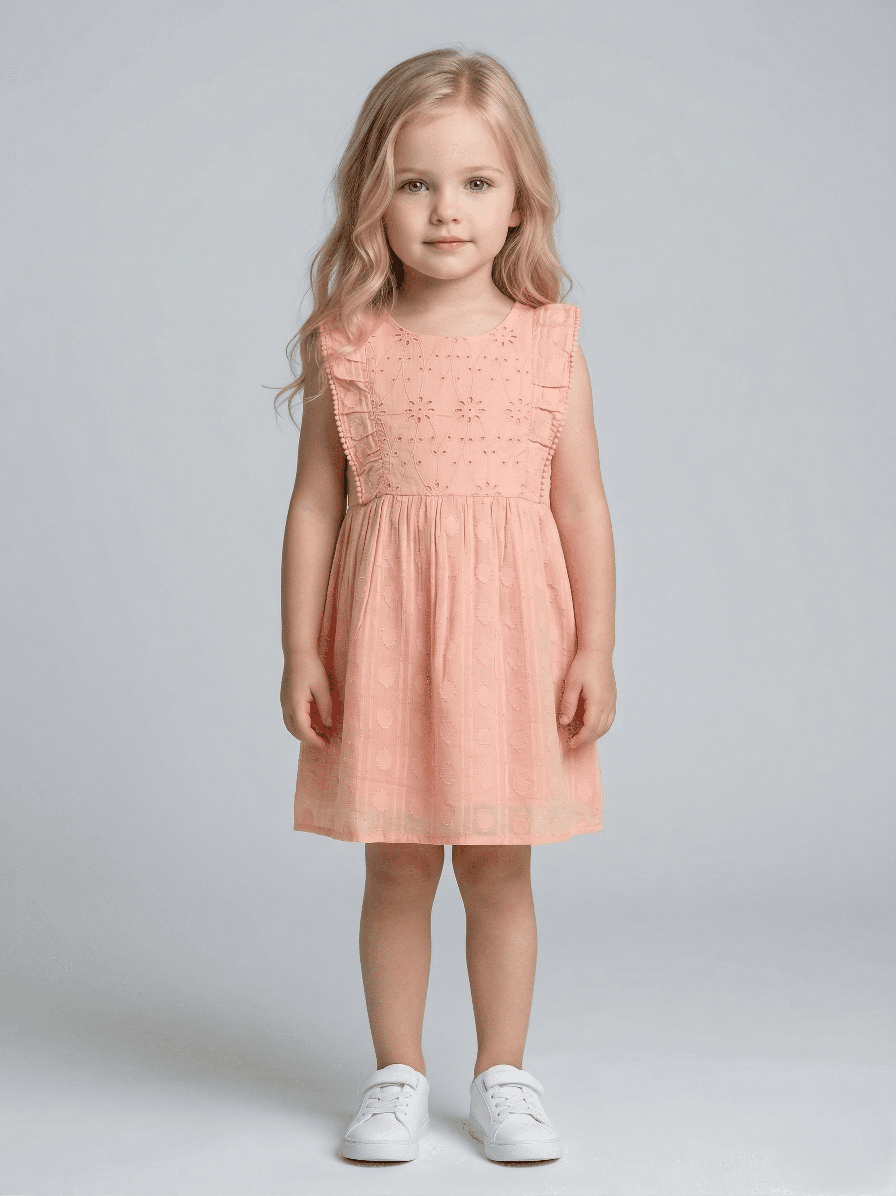 Kids Cotton Short Sleeve Embroidered Fit & Floral Dress