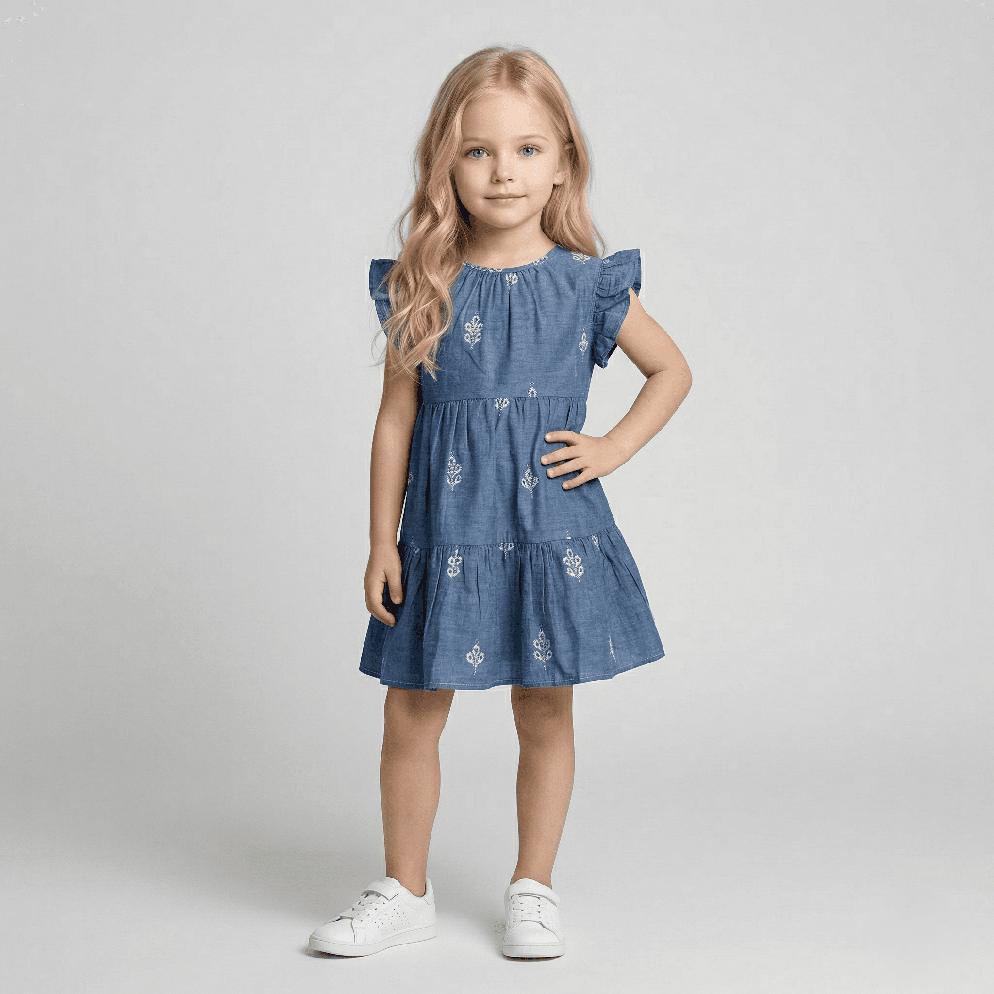 Kids Cotton Short Sleeve Embroidered Fit & Floral Dress