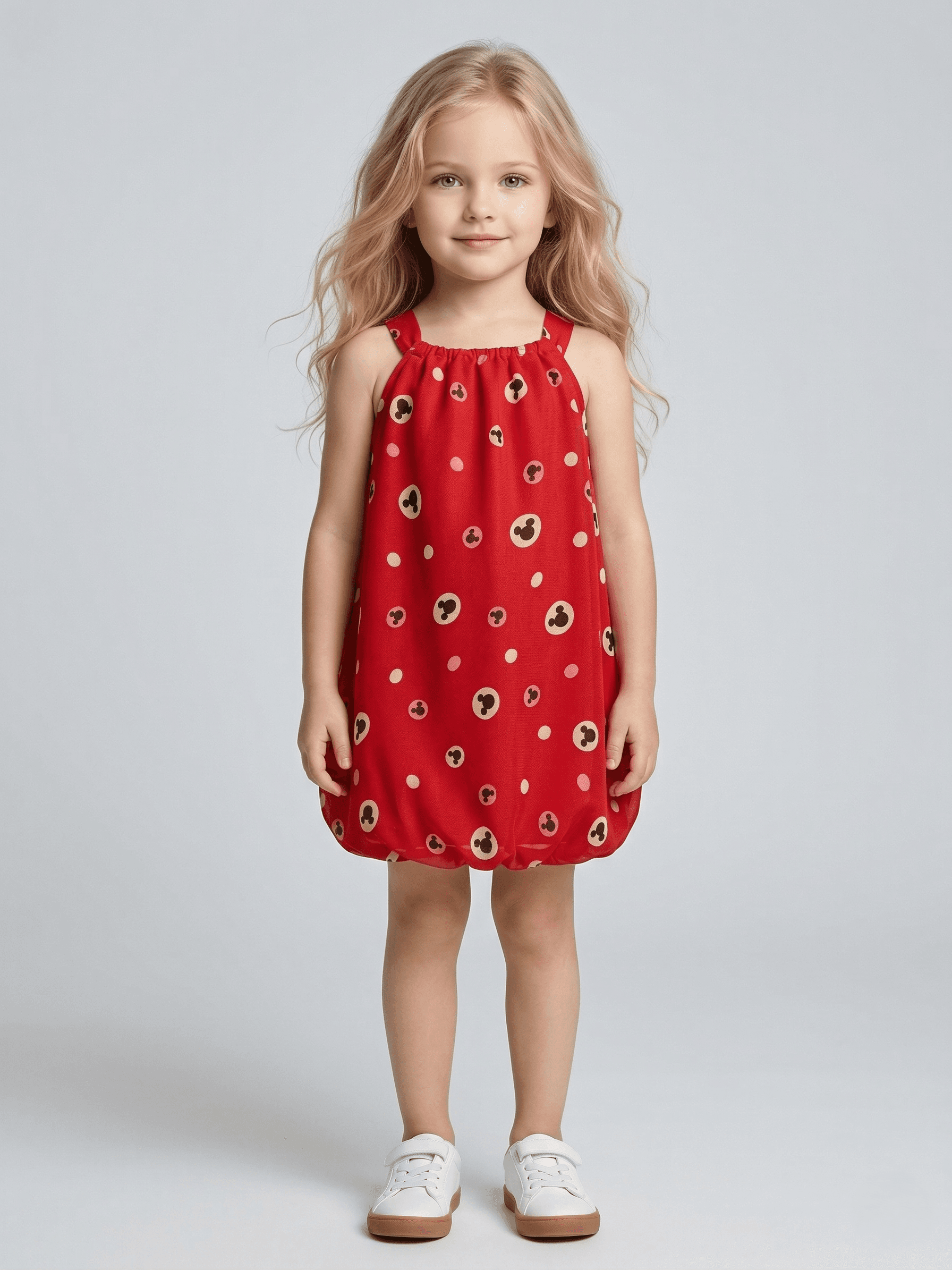 Baby Girl Red Mickey Mouse Printed Romper Dress