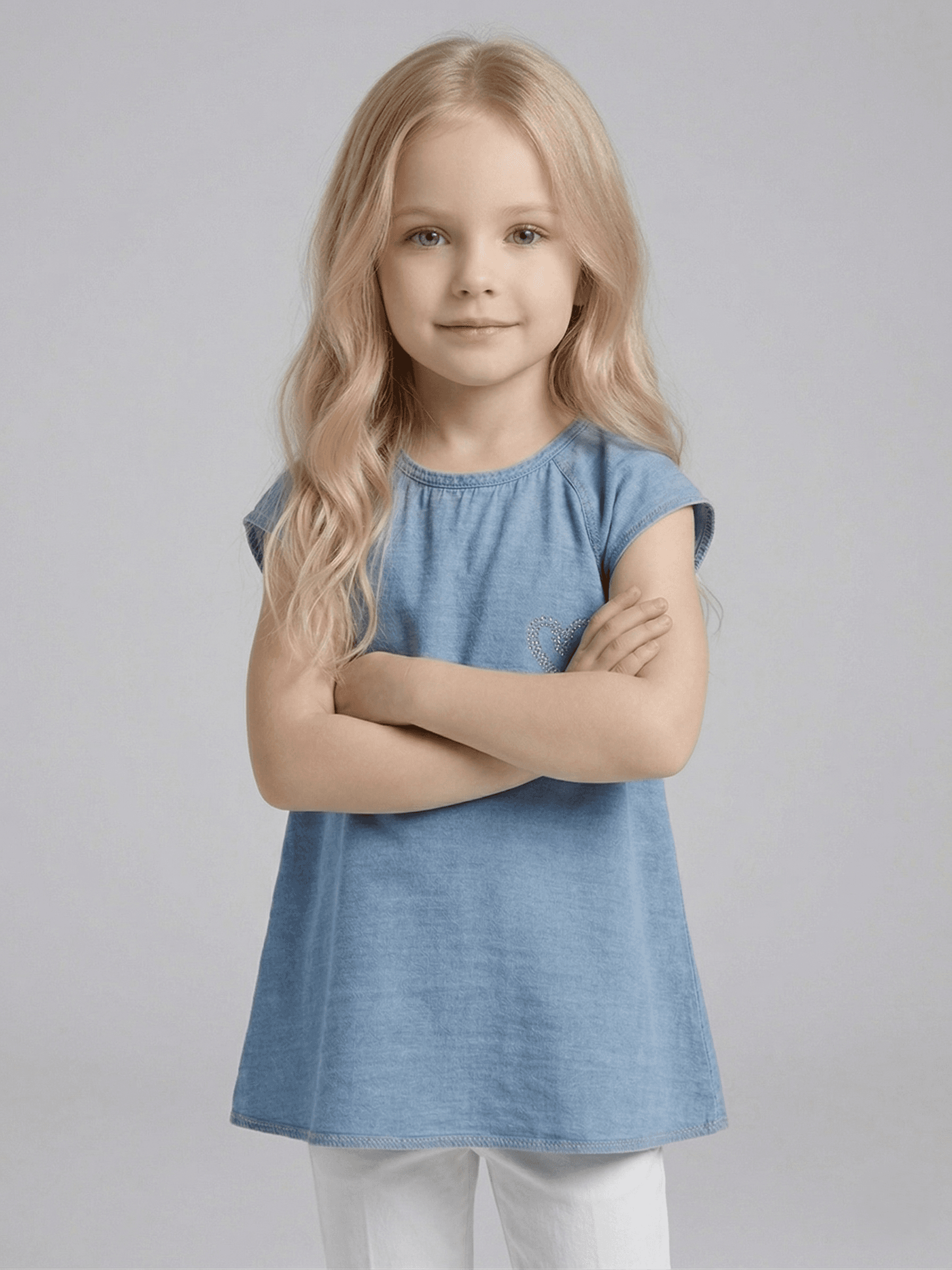 Baby Girl Cap Sleeves Denim Top - A-Line Dress