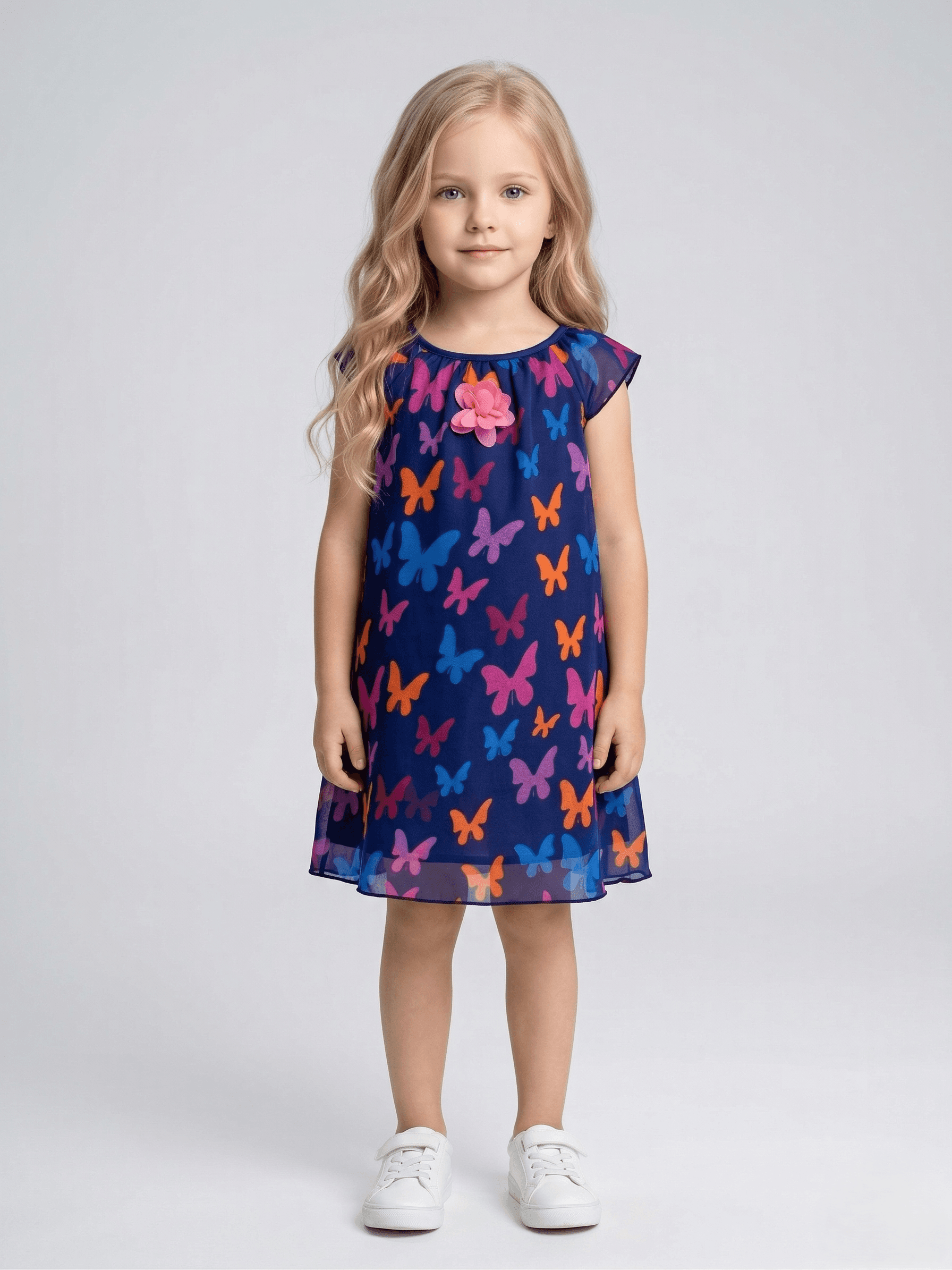 Baby Girl Blue Floral Layered A-Line Dress - Blue - Blue