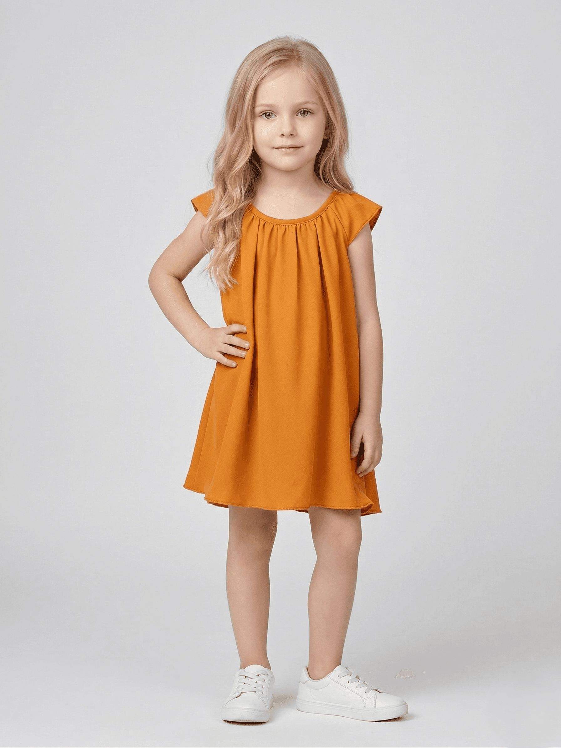 Creative Kids Solid Baby Girl Romper Dress With Lining Snap Button - Orange