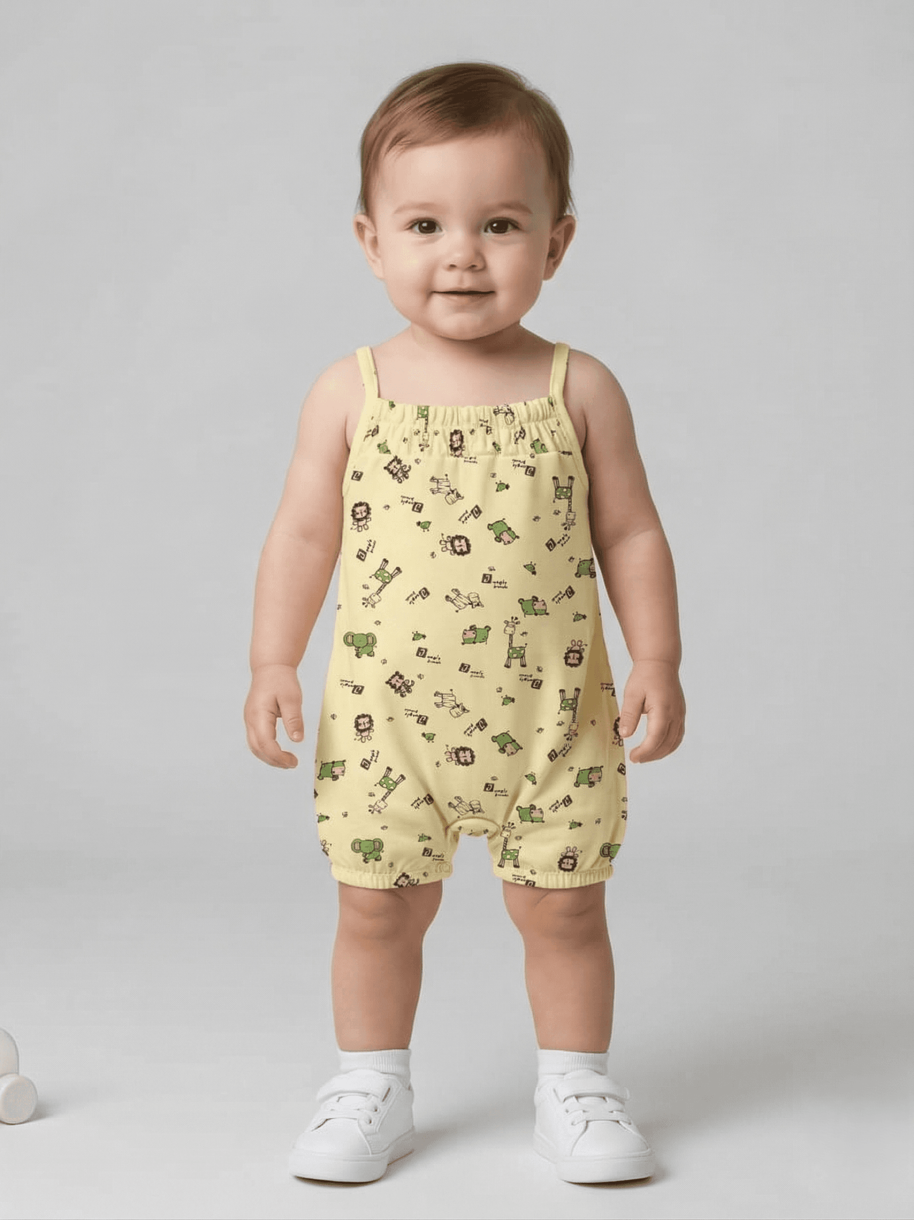 Creative Kids Yellow Cotton Shoulder Strap Printed Onesie - Yellow - Yellow