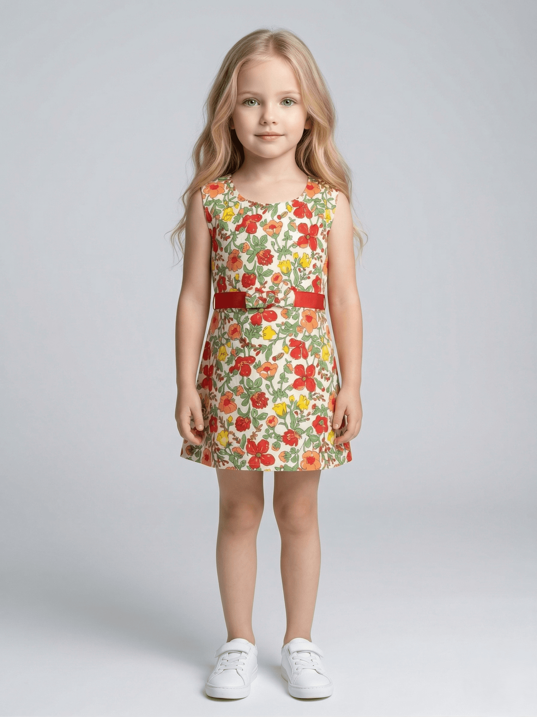 Creative Kids Red Cotton Regular Fit Printed Dress - Red