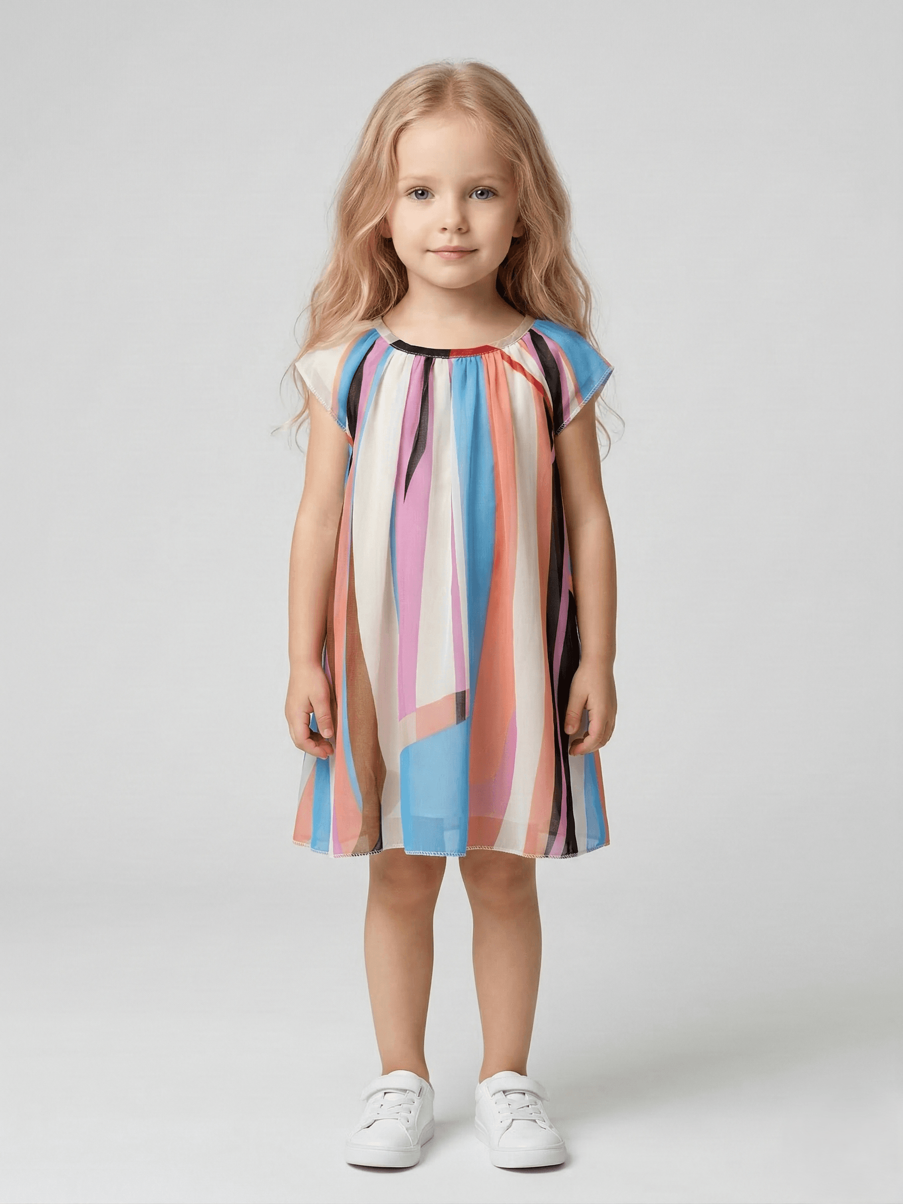 Creative Kids Vibrant Abstract Print Polyester A-Line Dress – Lightweight Sleeveless Dress - Blue
