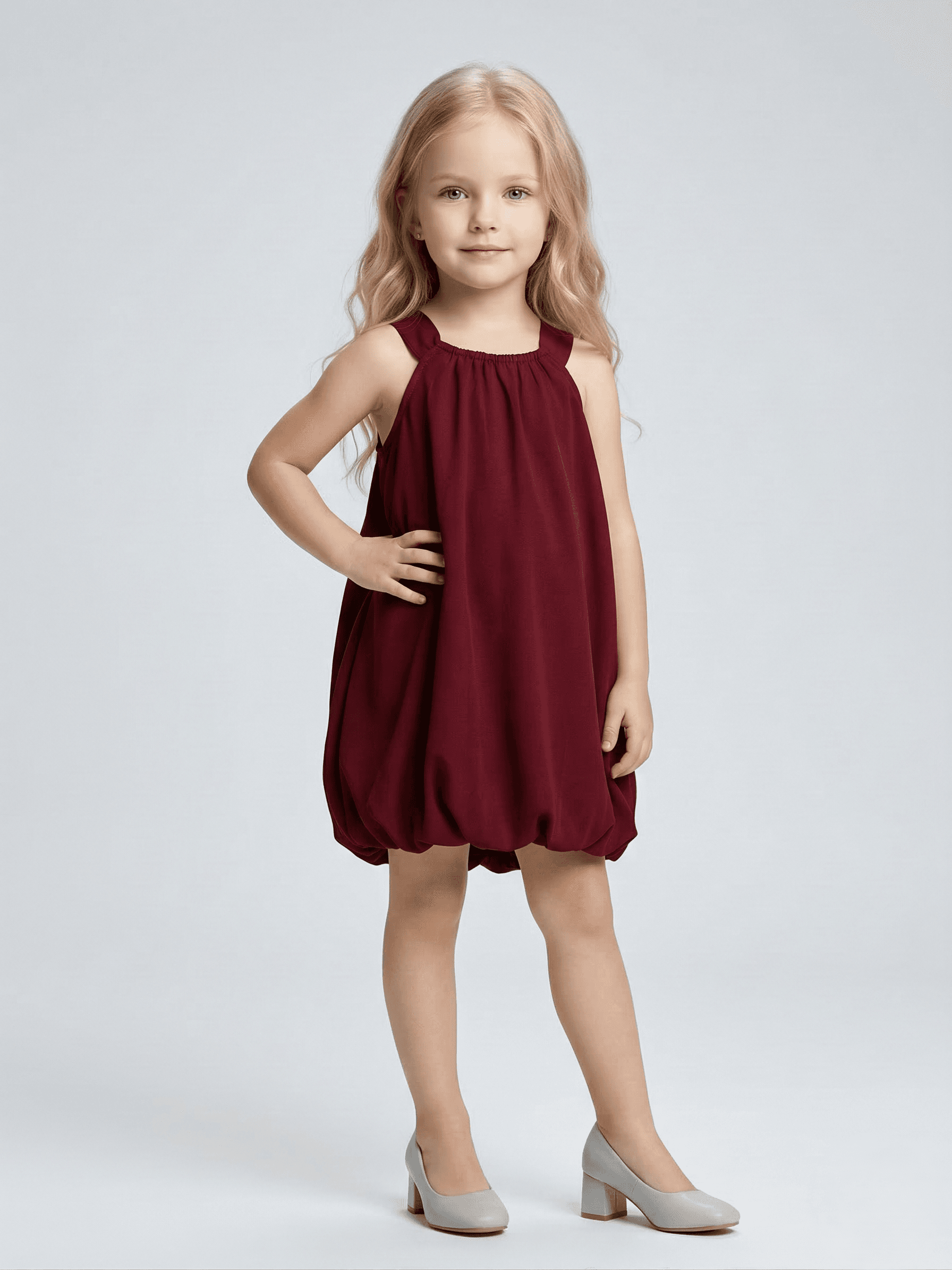 Creative Kids Burgundy Wine Polyester Romper – Minimalist Sleeveless Sunsuit for Special Occasions - Burgundy