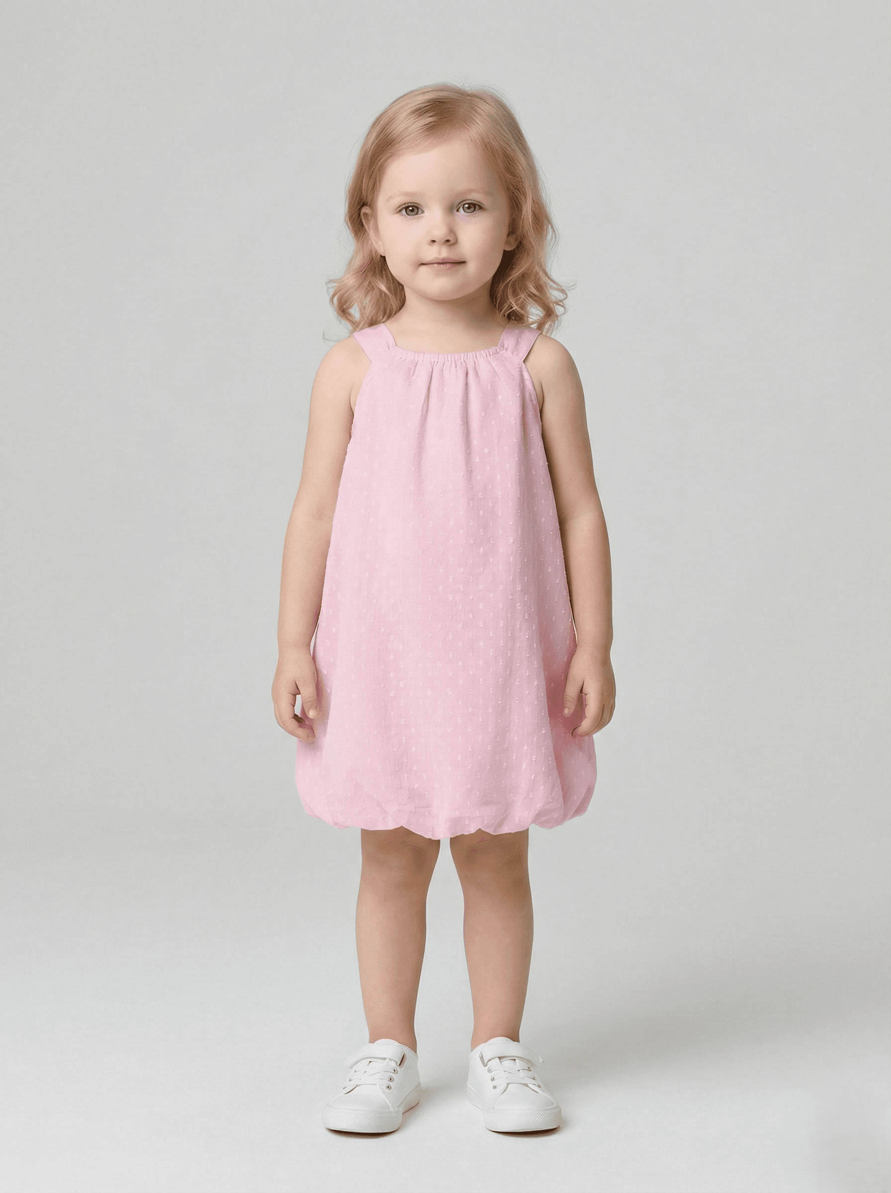 Creative Kids Pink Swiss Dot Sleeveless Romper – Pastel Textured Cotton Dress - Pink