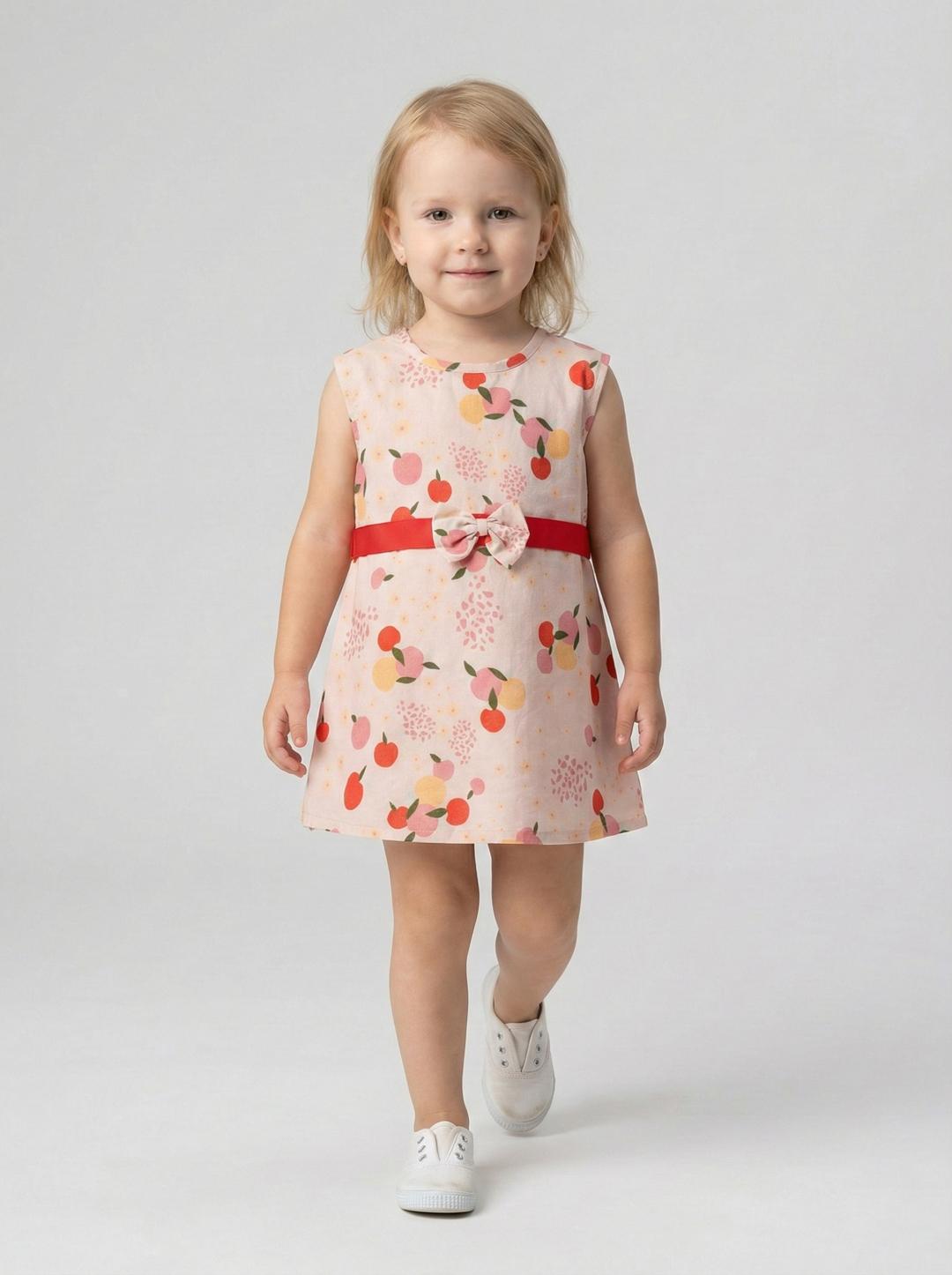 Creative Kids Girl Pink Drawstring Floral Print Bow Dress - Pink