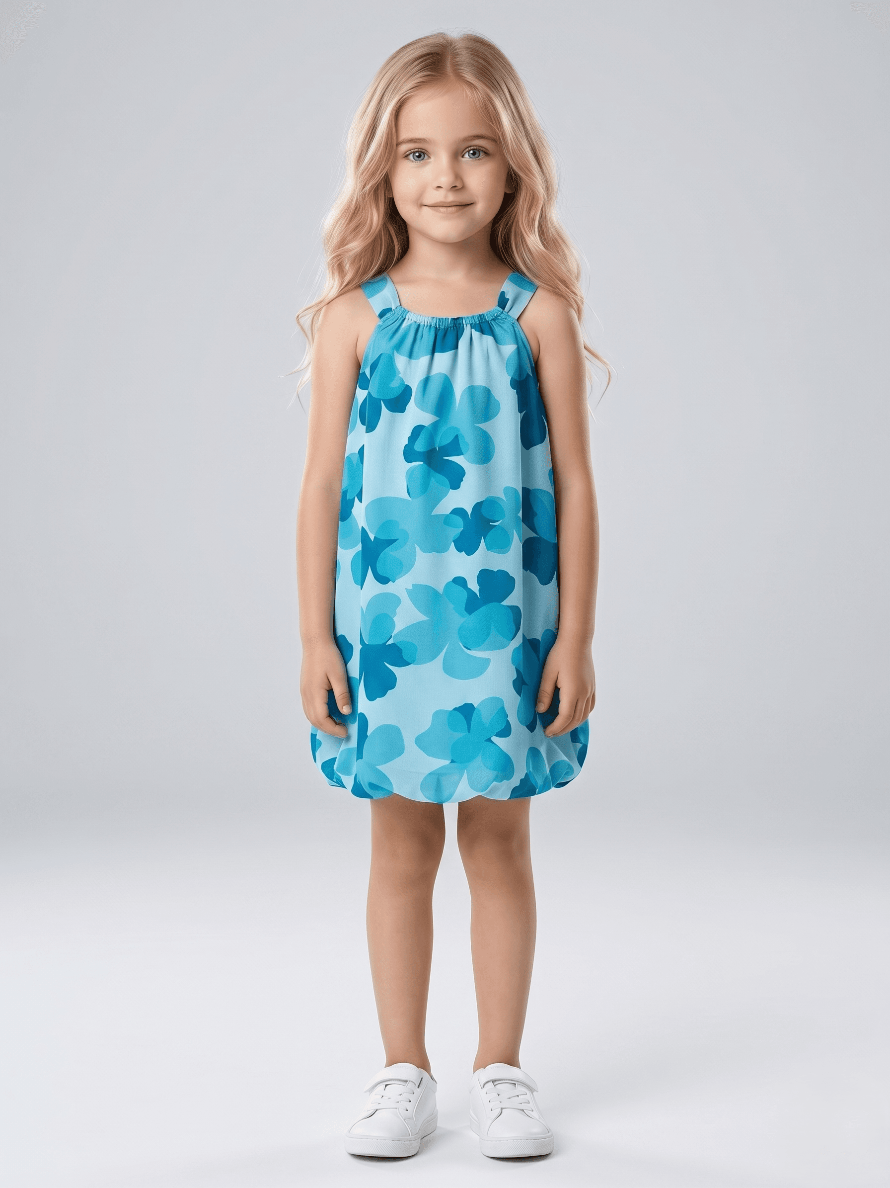 Creative Kids Sky Blue Floral Bubble Romper - Blue