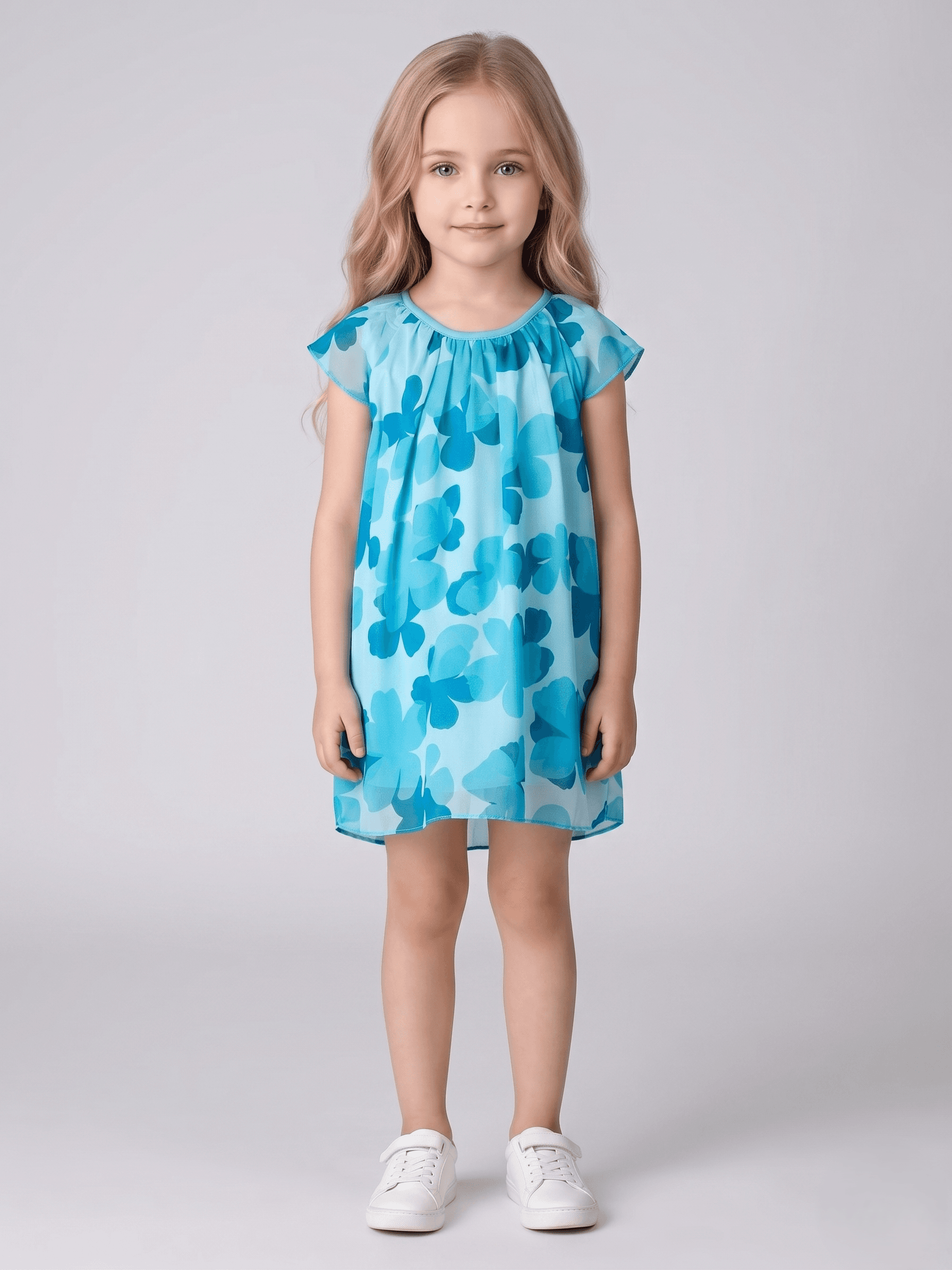 Creative Kids Sky Blue Floral Shift Dress - Blue - Blue