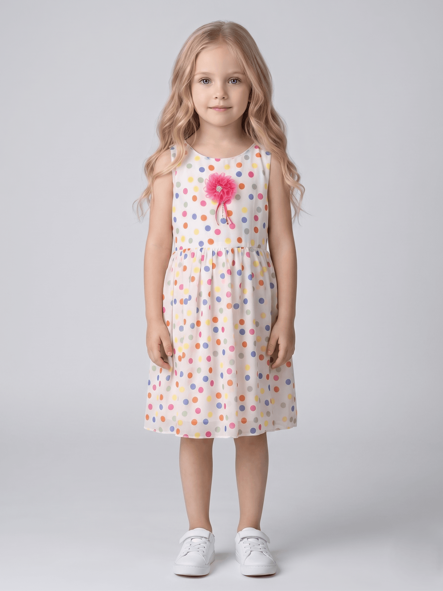 Creative Kids Multi-Color Polka Dot Dress - White